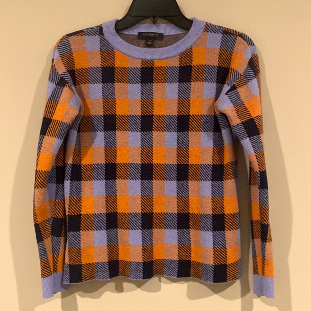 Ann Taylor Orange & Blue Crew Neck sweater